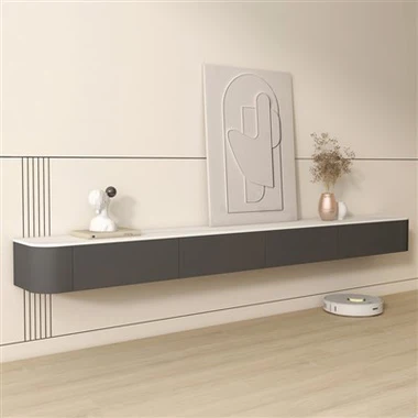 सफेद सिंटेड स्टोन टीवी स्टैंड